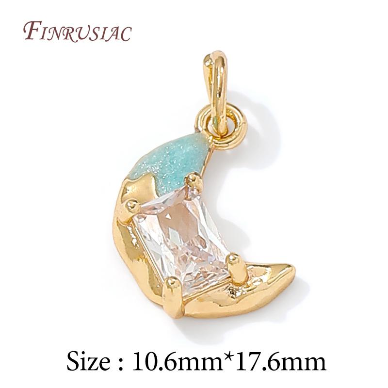 14K Gold Plated Enamel Charms with CZ Crystal,Heart Moon Pendant For DIY Jewelry Making,DIY Bracelet Necklace Earring Supplies