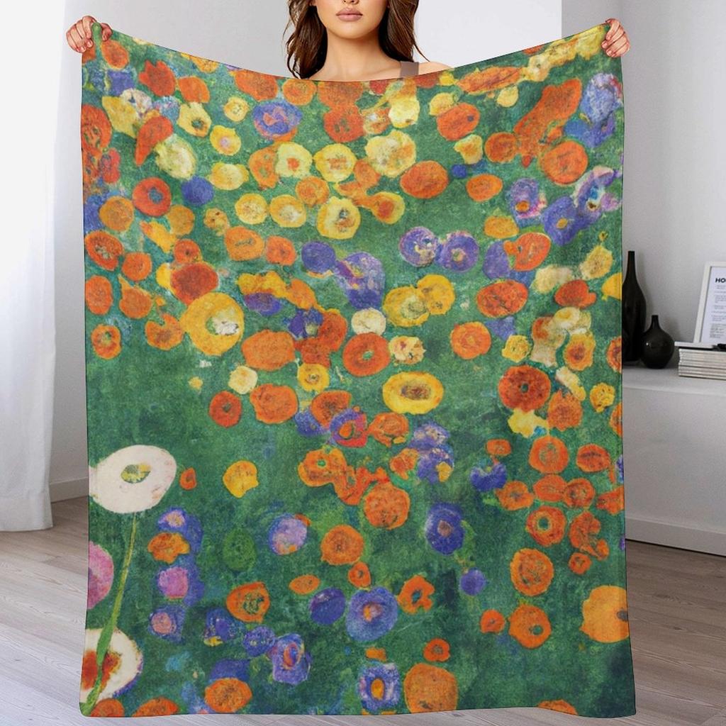 Gustav Klimt Flower Garden Throw Blanket Comforter Flannel Stuffeds Polar Blankets