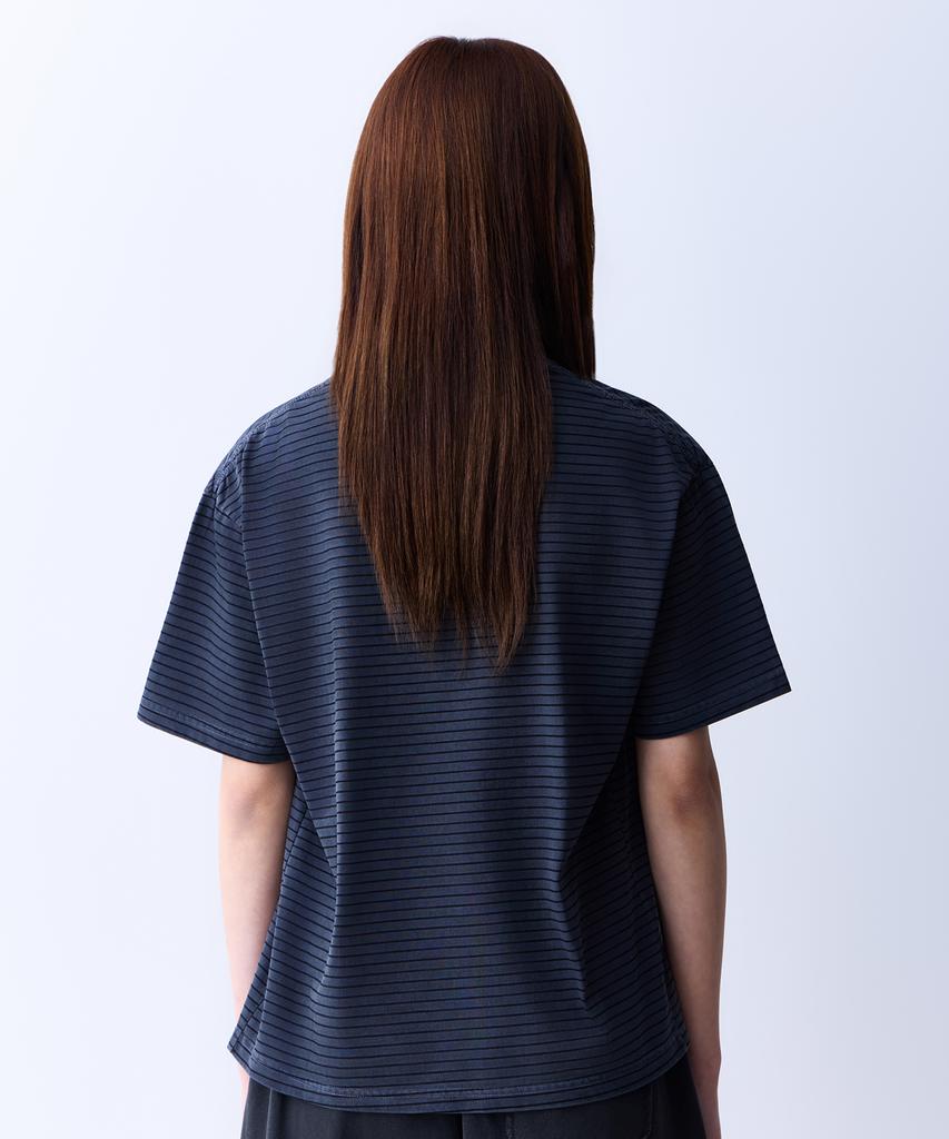 ADERNM Summer Daily Striped Crop T-Shirt Deep Navy