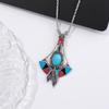 Bohemian Tribal Ethnic Style Necklace Imitation Turquoise Feather Pendant Niche Necklace