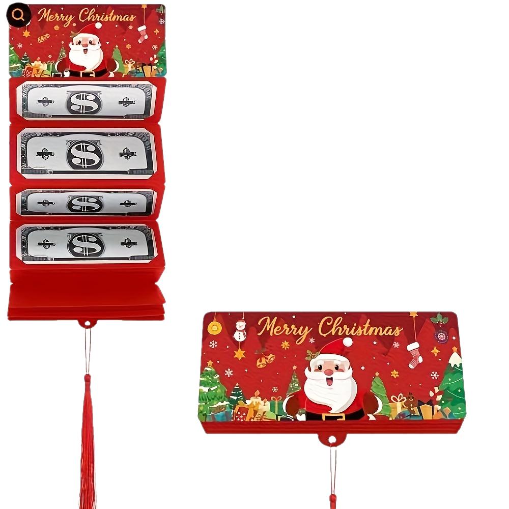 10 Slot Christmas Money Bag and Gift Card Holder - Santa Claus Holiday Design, Snowflakes, Trees, and "Merry Christmas" Text - Christmas Red Envelope