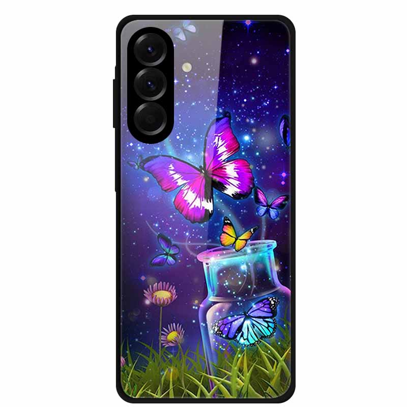 Tempered Glass Phone Case For Samsung Galaxy S24 FE Case Hard PC Back Cover Shell for Galaxy S24FE S 24 FE 5G Hard Covers Flower