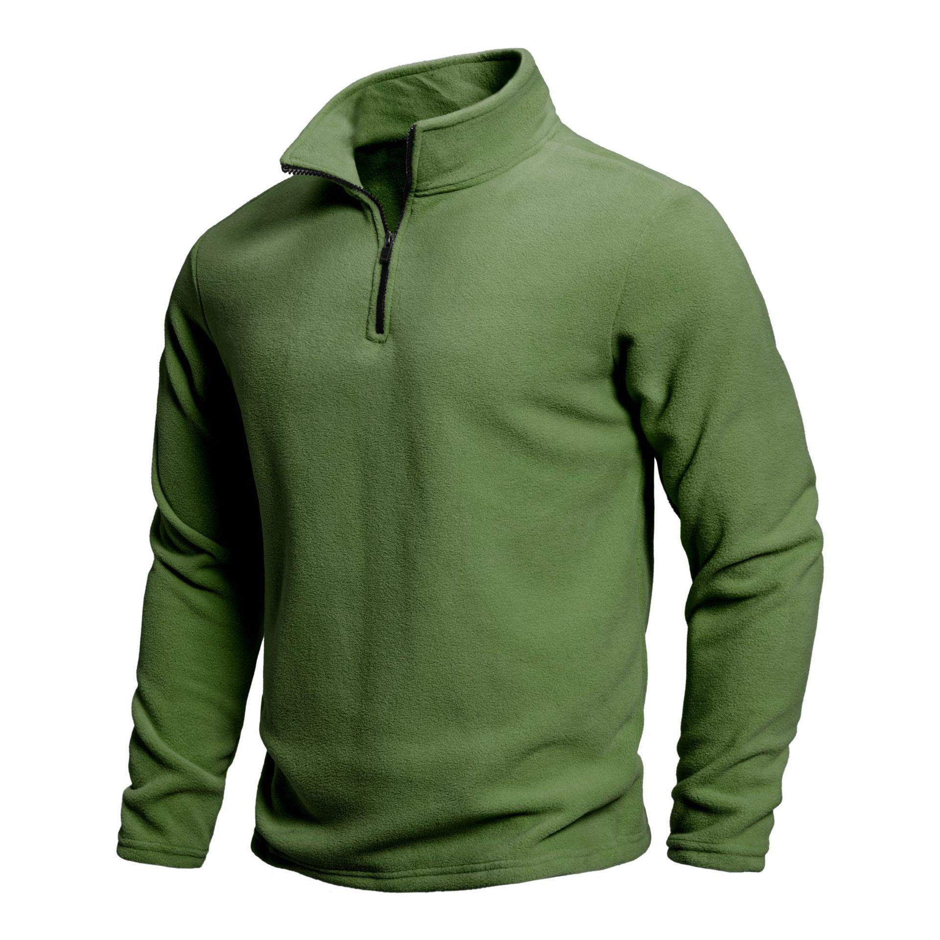 

Men s Stand-Up Collar Half-Zip Fleece Sweatshirt: Trendy Autumn/Winter Long-Sleeve Top XXXL зелений