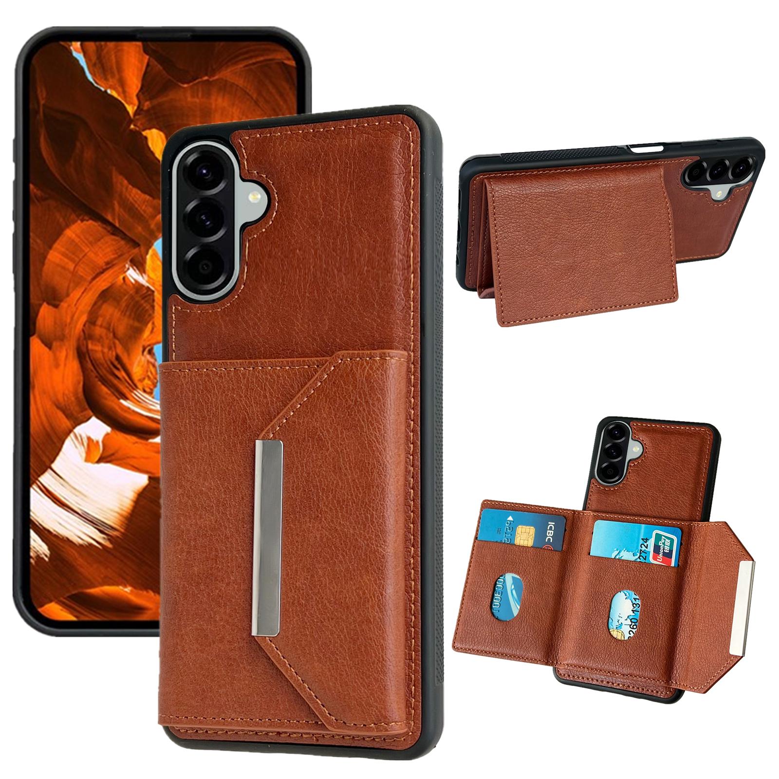 

For Samsung Galaxy A26 5G Case Card Bag Kickstand TPU+PU Phone Cover Brown