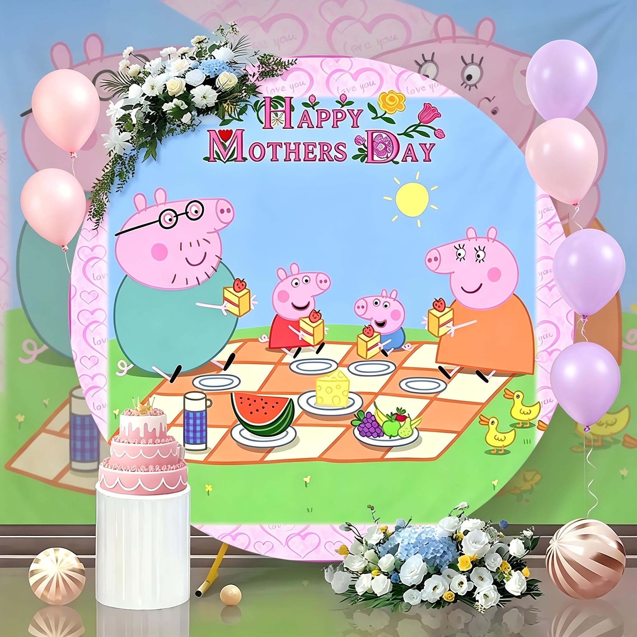 

BEPAN Peppa Pig theme round background customizable children s birthday party friends party decoration babyshower props stretch fabric D 3ft(100cm)Poly