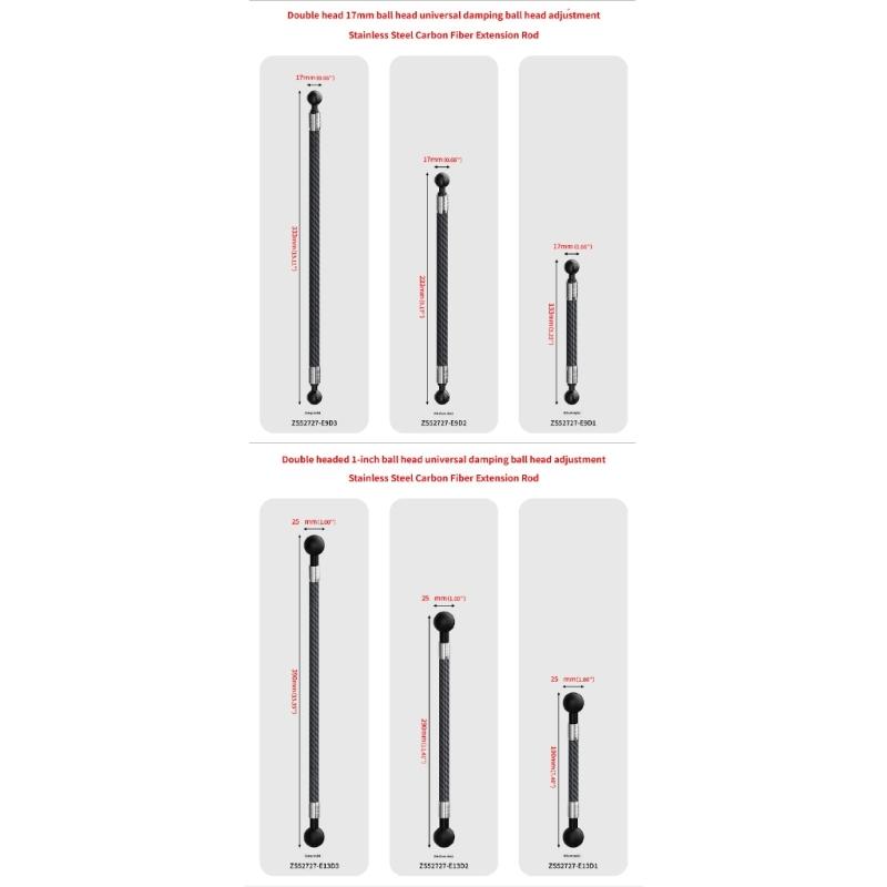 Double 17mm 25mm Ball Head Carbon Fiber Extension Rod Stainless Steel Connectors For Action Camera GPSs Phone Mount