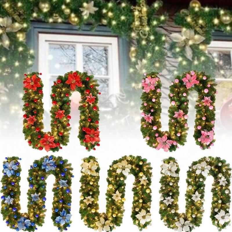 Festive 2.7 Meter Christmas Wreath Decoration With Led Lights In Gold And Red For Holiday Cheer