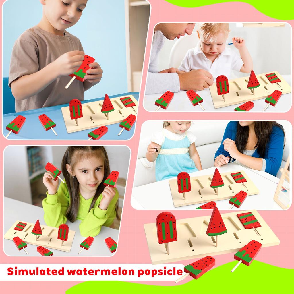 Wooden Toy Imitation Watermelon Popsicle Set 5 Pieces Of Puzzle Summer Limited Ornaments