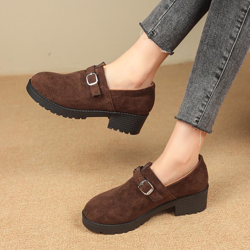 

Large size single shoes women s spring new fashion thick heel thick sole suede retro casual tide 43
