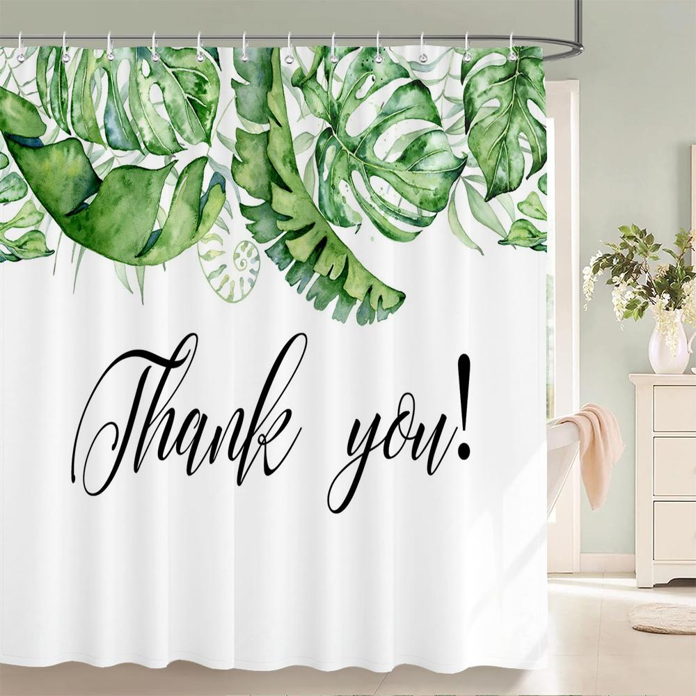 Fresh Green Leaves and Plants Pattern Shower Curtain Printed Leaves Bathroom Bath Curtain Home Decoration Curtain With Hooks