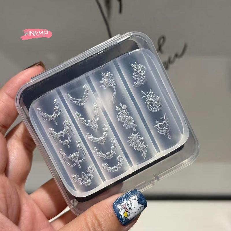 Clear Silicone Nail Flower Chains Carving Bow Mold for DIY Nail Art Stereoscopic Stamping Plate Manicure Tools Nail Decorations