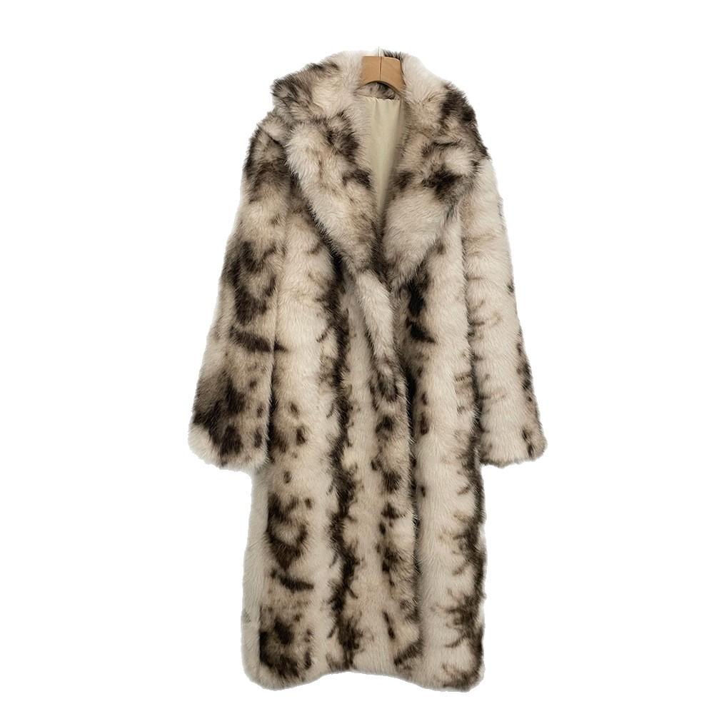 Autumn and winter new cow pattern imitation fur coat women's European and American style extended thickened warm and environmentally friendly fur coat