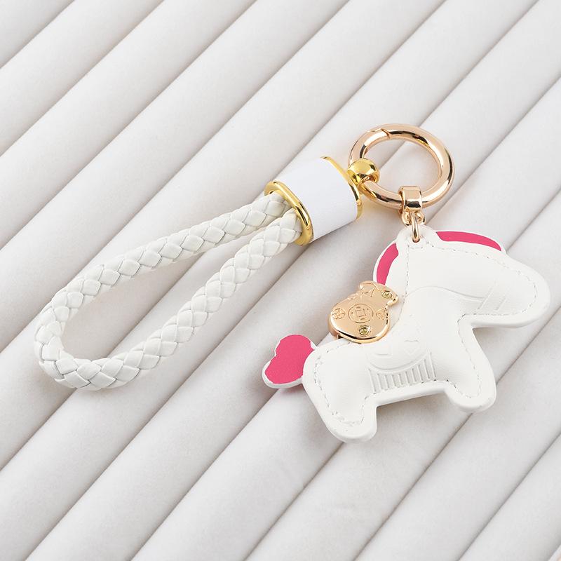 Trendy Leather Woven Rope 'Instant Wealth' Cartoon Keychain – Cute Car Key Accessory & Bag Pendant