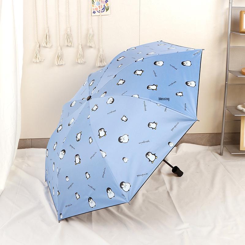 Cartoon Black Glue Automatic Umbrella - Sun Protection for Students, Sunny & Rainy Dual-Use