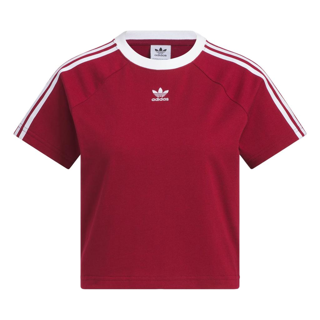 Adidas Originals 3 Stripes Raglan Sleeve T Shirt Women's Burgundy KF0314