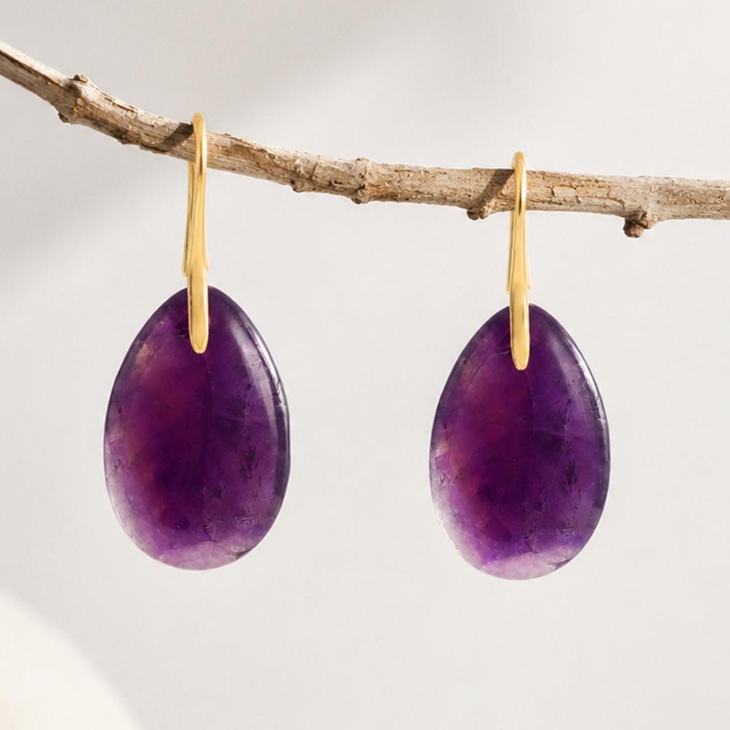 Women Natural Gem Water Drop Earrings European Popular Amethyst Lapis Lazuli Elegant Fashion Ear Accessory