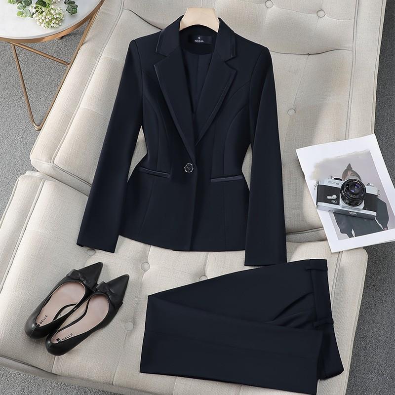 Women Spring Elegant Slim Casual Outfit Long Sleeved Single Buckle Blazers+High Waist Zipper Straight Pants Female Two Piece Set