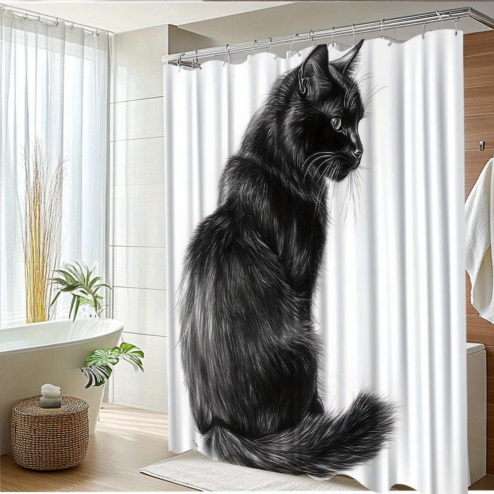 1pc Black Cat Creative Shower Curtain Animal Pattern Elegant Decoration Add Mystery And Lively Interest To Your Bathroom Enjoy