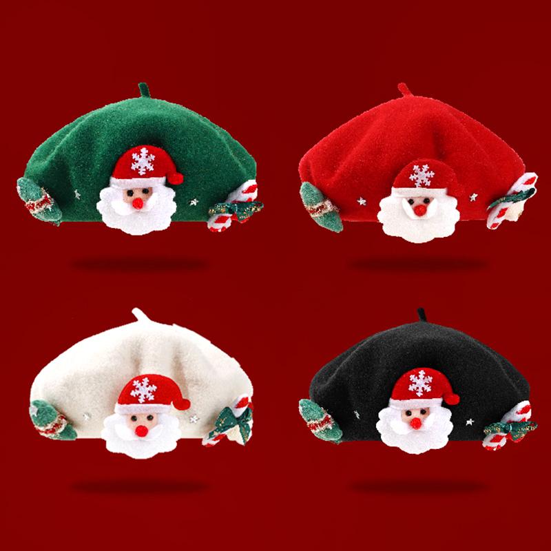 1Pc Christmas Hat Beret Headwear Xmas Wool New Year Dress Up
