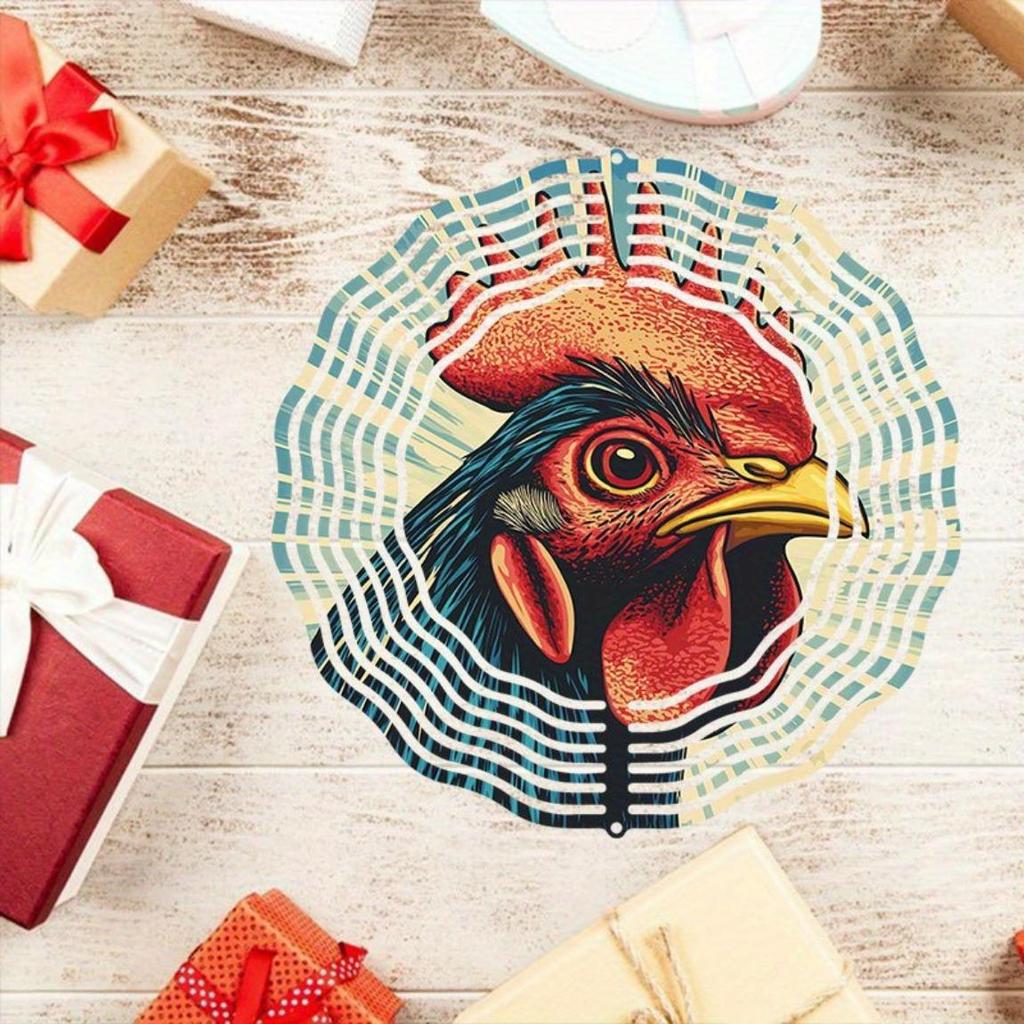 Farm Rooster Wind Chime Outdoor Metal Spinning Garden Decor Bird Deterrent Scarecrow Patio Hanging Ornament No Battery Needed