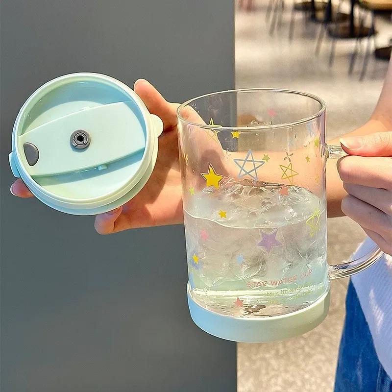 Simple Yet Stylish Handle Mug with High Temperature Resistance Household Glass Cups Large Capacity Straw Cups High Borosilicate
