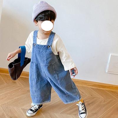 Blue Fashion Autumn Children Loose Overalls Boys Girls Casual All Match Denim Trousers Spring Fall Solid Outwear  Kids Bib Pants