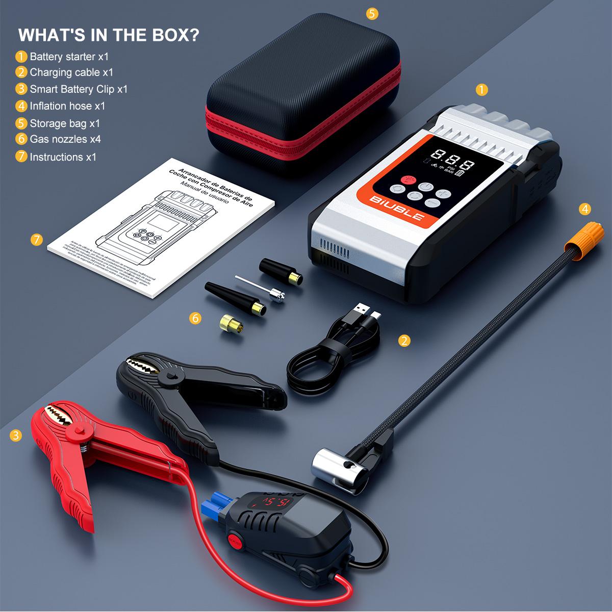 

Портативный автомобильный стартер с воздушным компрессором, пусковое устройство для накачивания шин, 26800 мАч, автомобильный аккумулятор, пусковая коробка, усилитель запуска