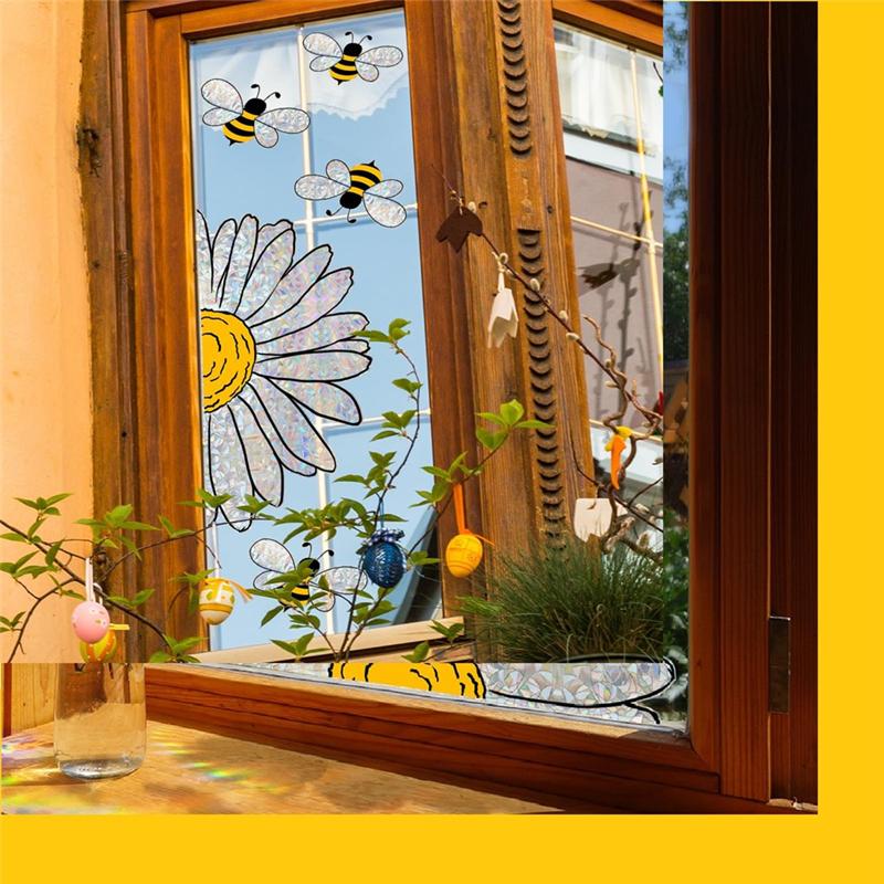 M-Modern-Entzückender Bienenstil Glasaufkleber, Bienen Fensteraufkleber- Sonnenblumen Buntglas Fensteraufkleber, Sonnenblumen Fensteraufkleber