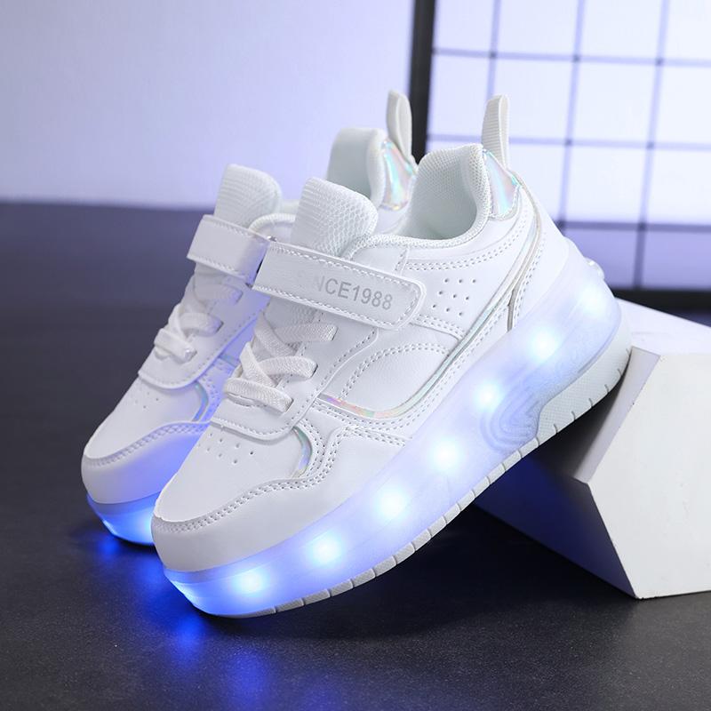 Kid's Luminous Sneaker Rubbing Shoes Children's Shoes Solid Milk Patch Charging Lamp Shoes Kids Glowing Sneakers