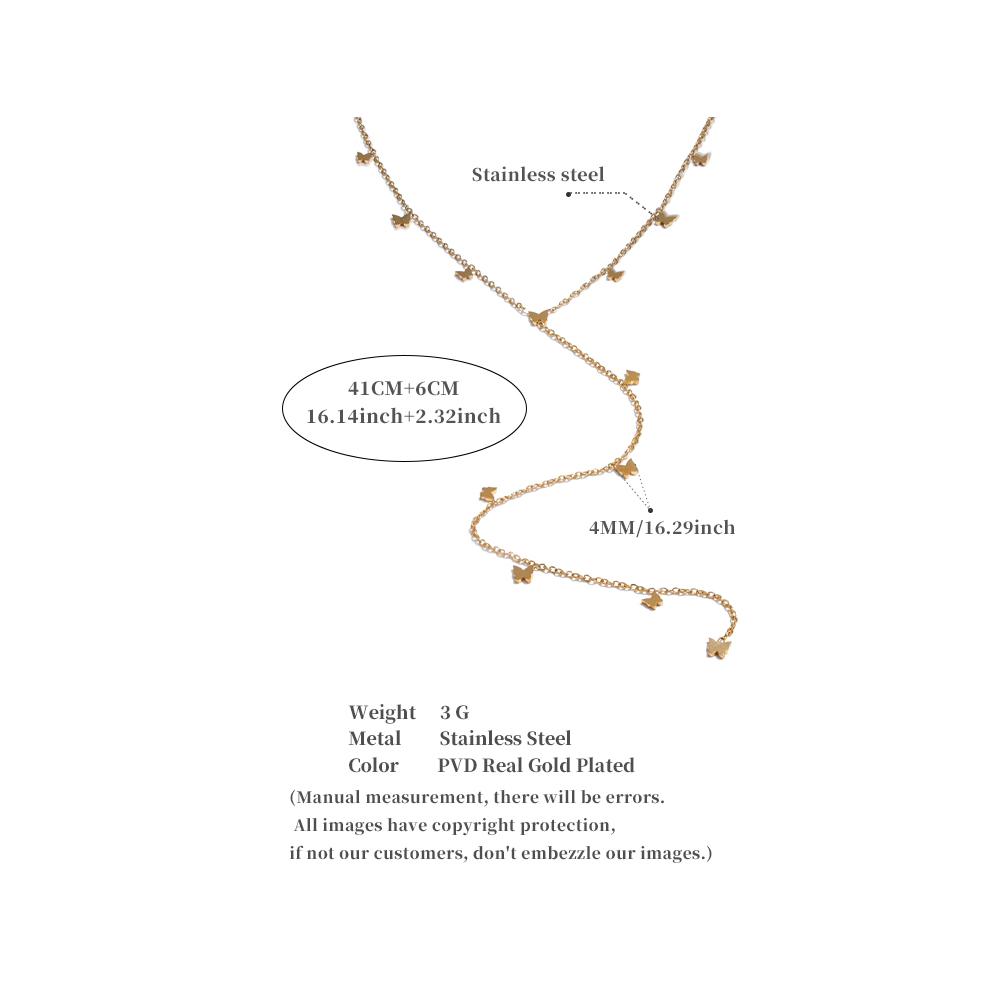 Yhpup Fashion Stainless Steel Small Butterfly Long Drop Necklace Gold Platinum PVD Plated Sexy Chic Thin Bib Chain Jewelry