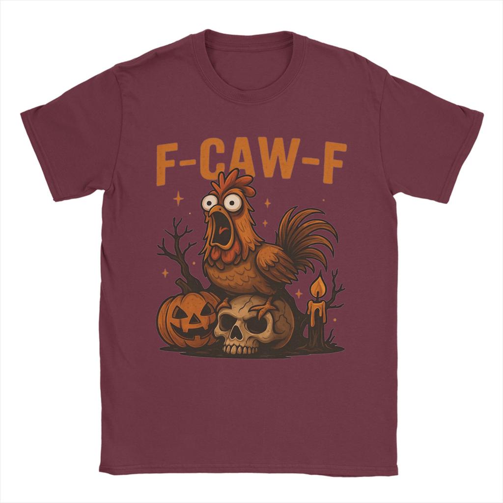Men's T-Shirt Funny Halloween Rooster F-Caw-F Spooky Chicken Creative Pure Cotton Tees Short Sleeve  T Shirts Round Neck Clothes