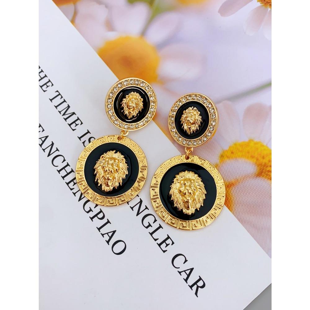 

Сверкающие стразы, серьги из цинкового сплава с головой льва для женщин, повседневные серьги для женщин