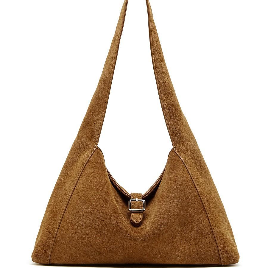 Korean Style Handheld Bucket Bag for Women, New Vintage Style Suede Leather Underarm Tote Bag