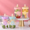 Cartoon Glass Flower Tea Strainer Cold Brew Cup Direct Drinking Straw Cup Female Students Children Cup