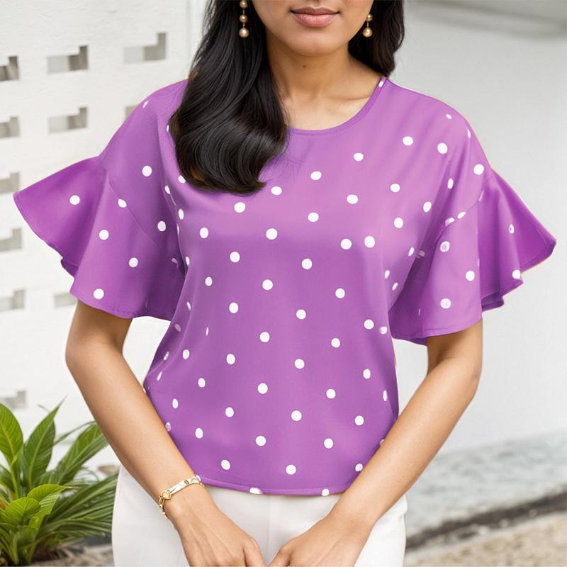 

ZANZEA Женская повседневная блузка с оборками, коротким рукавом, летняя, с принтом в горошек 4XL фиолетовый