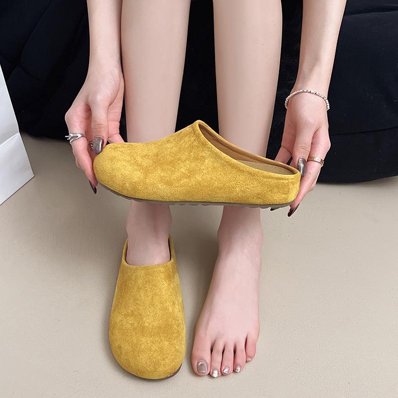 Fashion 2025 Women's Slippers Closed Toe Round Toe Suede Clogs Sandals Autumn New Retro Solid Color Flat Bottom Women's Slingback Shoes