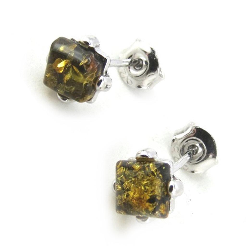 Les Trésors De Lily [N1989] - Green Amber 'Inspiration' Silver Earrings (rhodium-plated) - 6 Mm