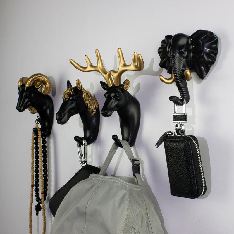 Colgador de Pared con Cabeza de Animal Perchero para Abrigos Gorras Gancho de Caballo Elefante