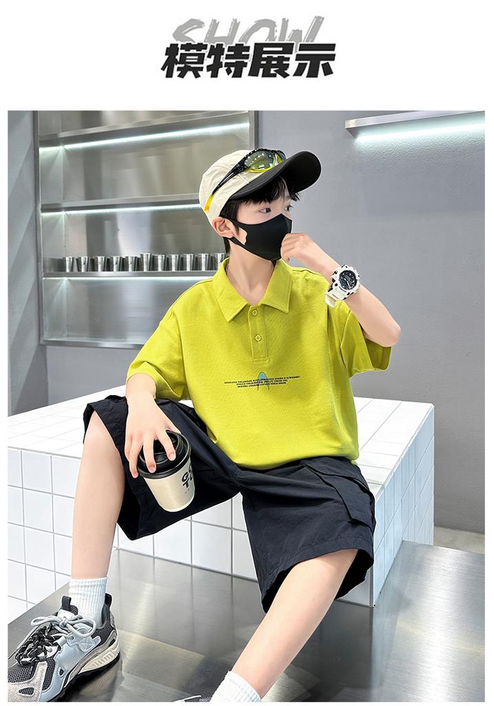 Boys' Summer Dress Set 2026 New Mid University Boys' Summer Polo Short Sleeve Children's Thin Two Piece Set