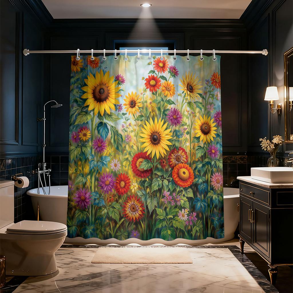 Sunflower Floral Shower Curtain Waterproof Fabric Bathroom Curtain With Hooks Van Gogh Starry Night Print