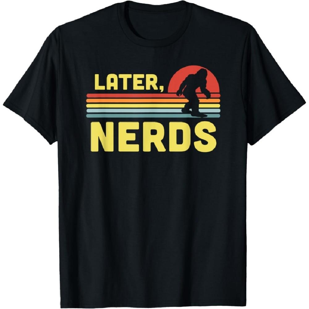 Later, Nerds Funny Bigfoot Retro Rainbow Sunset Sasquatch T-Shirt XXXXXL чёрный