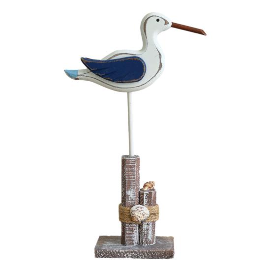 Wood Bird Statue, Nautical Seagull Figurine, Coastal Ocean Standing Sea Bird Statue for Home Bathroom, Living Room, Table Decor