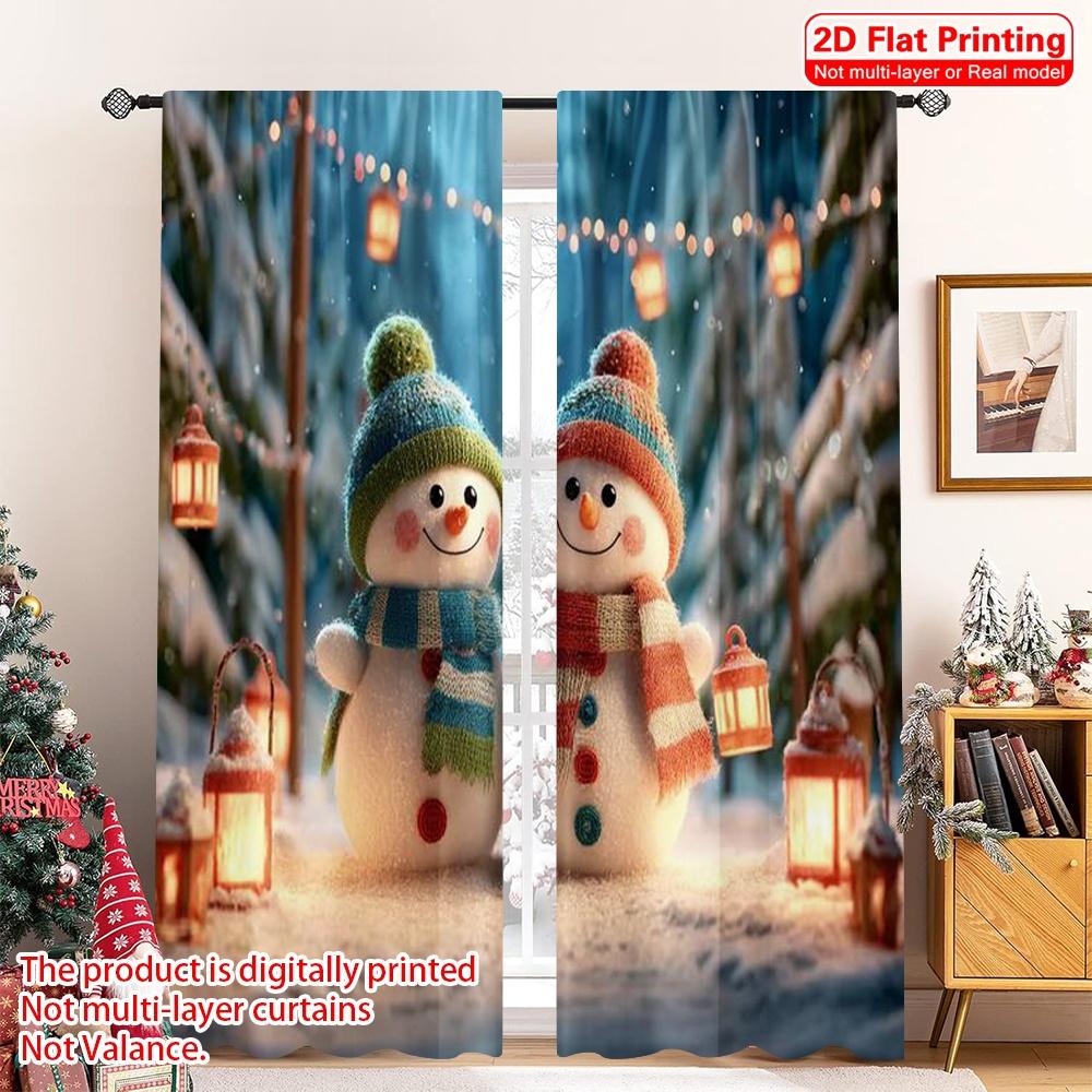 

Flat Printing Merry Christmas Popular Curtain Snowman Durable Polyester Fabric Without Electricity Party Curtains Set Of 2 Made W100*H70(CM)-Rod Pocket&2PCS