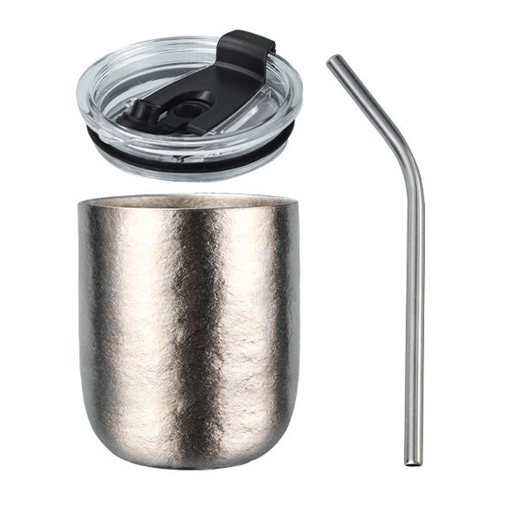 

360ml Pure Titanium Double Wall Beer Mug Insulated Frost Flower Design Hot Cold Drinks Cup (BPA Free, No FDA) D