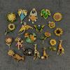 Women Trendy Baroque Sunflower Yellow Color Brooches Pins Vintage Enamel Pearl Badges Accessories Retro Painting Metal Corsage
