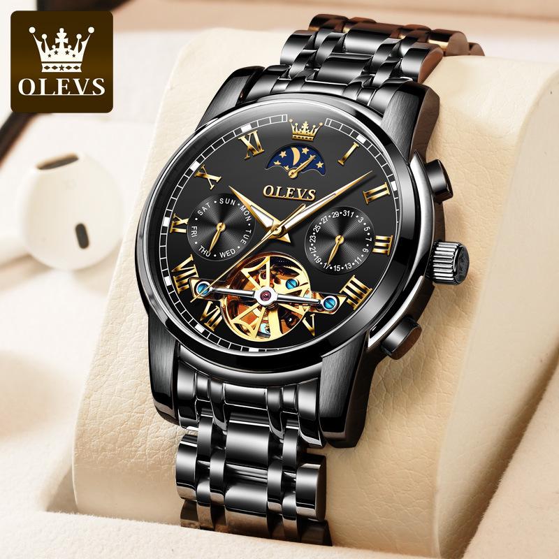 Oulisi Men's Automatic Moon Phase Skeleton Watch