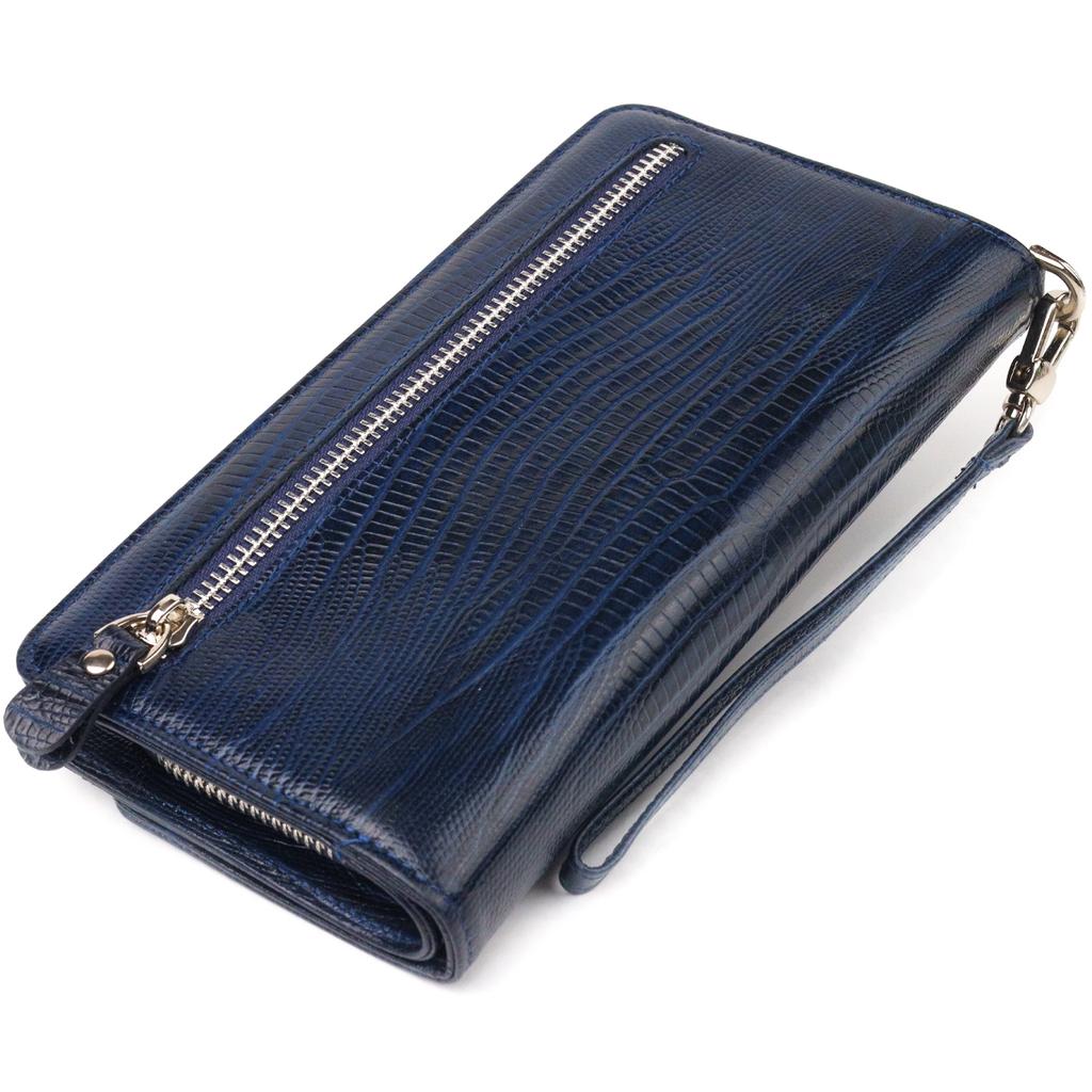 Hochwertige Damen-Clutch aus echtem strukturiertem Leder CANPELLINI Wallet 21542 Blau