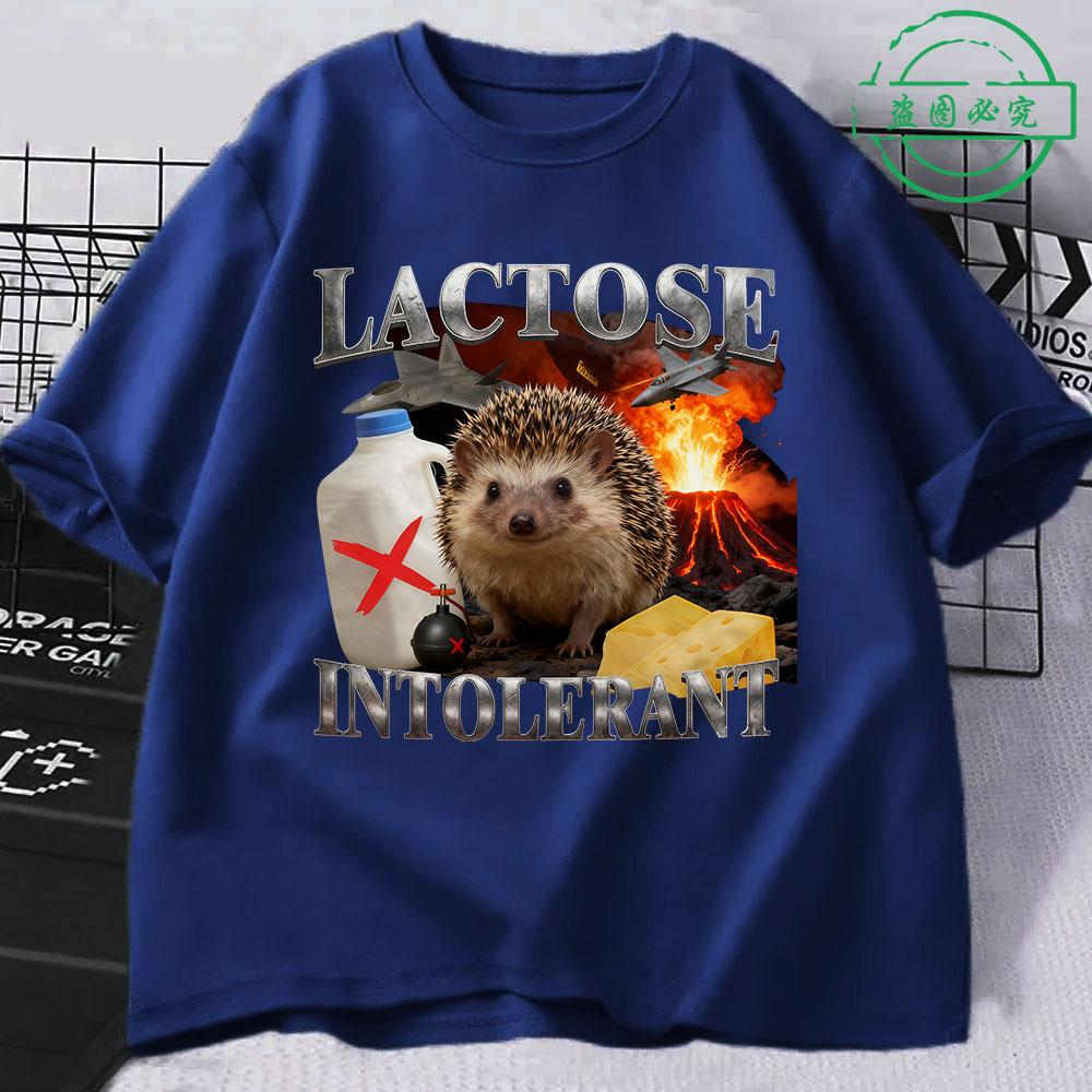 Lactose Intolerance Fun Hedgehog Meme Tshirt 2026 New Hot Mens Womens Retro Fashion Short Sleeved Cotton Casual Tshirt