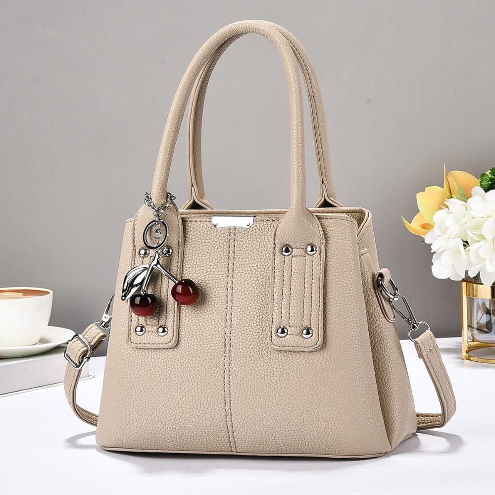 

Korea Leather Women Handbag Large Capacity Open Pocket Shoulder Bag with Keychain Colorful Tote Bag Lady хаки