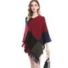 Cross Stitch Women's Fashion Color Block Patchwork Knit Shawl Cape Cardigan Sweater Outerwear for Fall/Winter